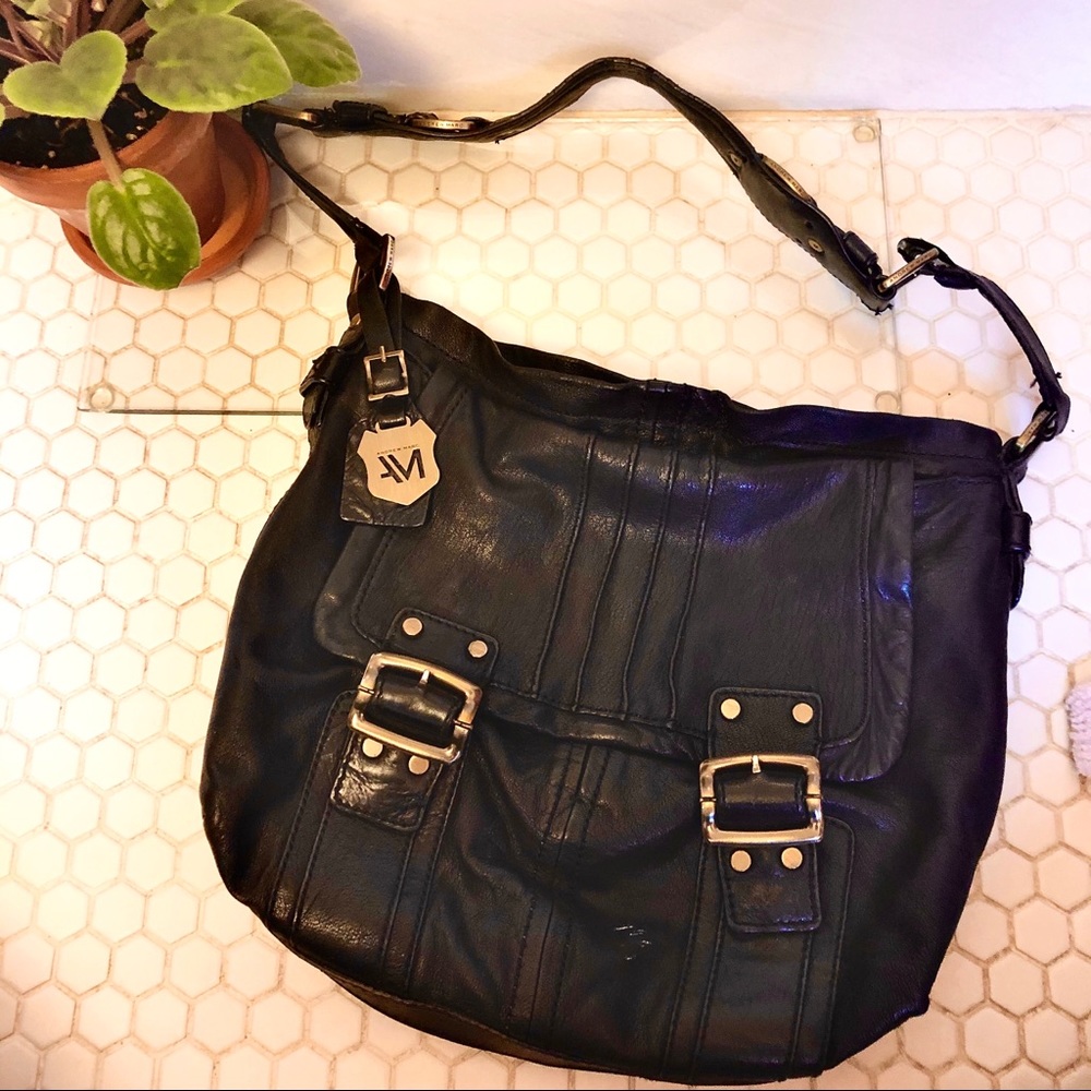 SOLD Black Andrew Marc 100% Leather Hobo Satchel